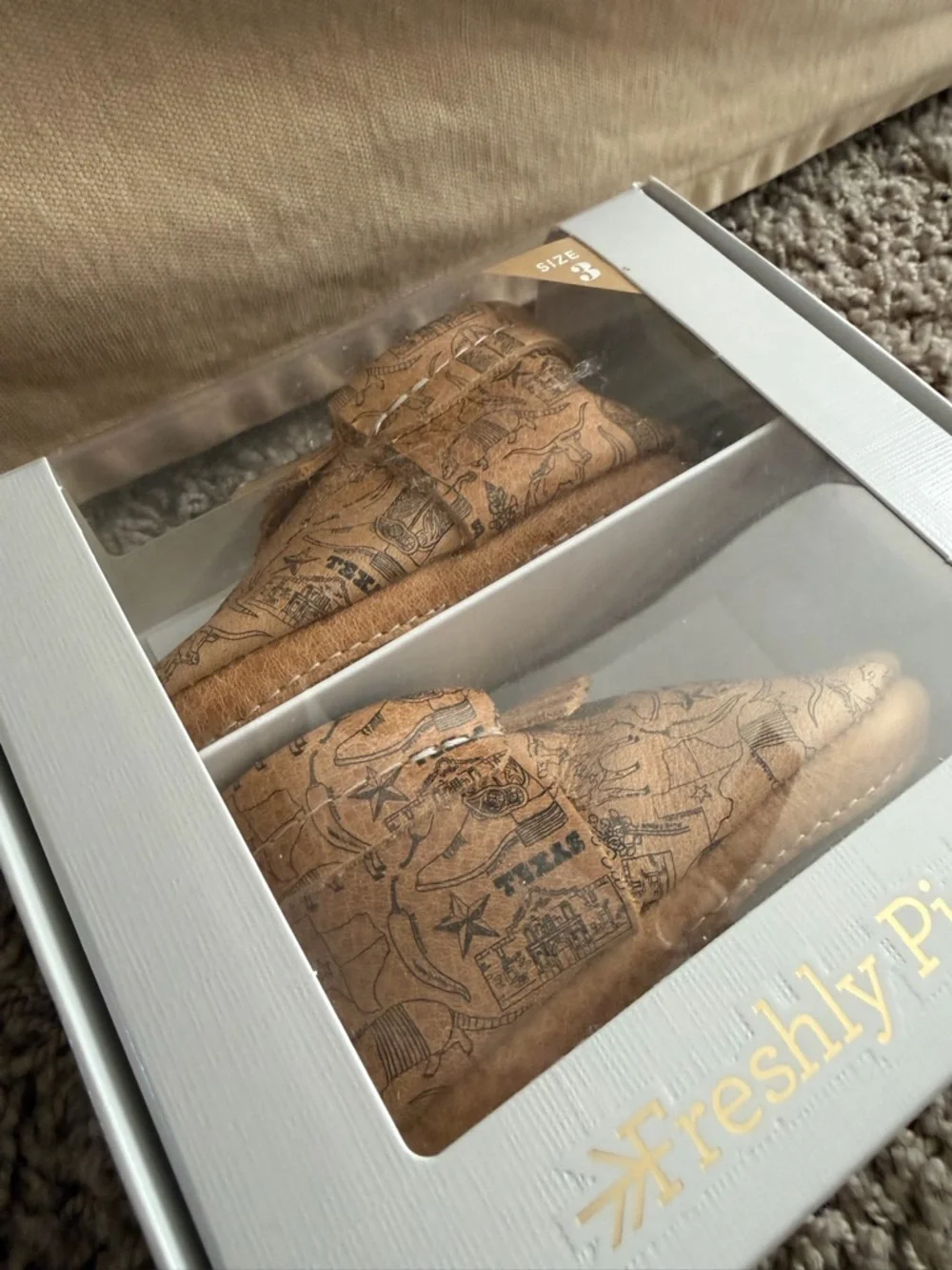 Freshly Picked Texas Tan Map-Print Baby Moccasins